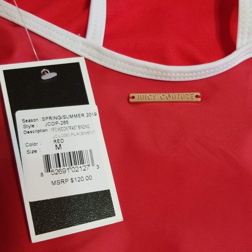 JUICY COUTURE Red Logo Stripe One-Piece Swimsuit M - Picture 5 of 6
